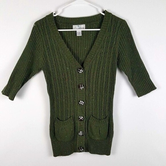 Idaisy Womens Cardigan Sweater Green Medium Button Up Ladies 3/4 Sleeve Sweater - Picture 1 of 6